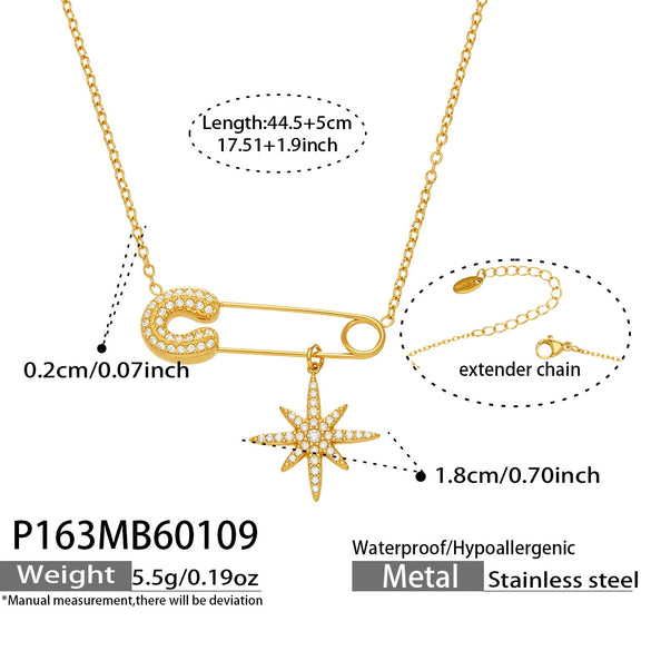Wholesale Light Luxury Style Electroplated Stainless Steel Pinshaped Eightpointed Star Sunflower Necklace And Bracelet Set For Women