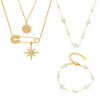 Wholesale Light Luxury Style Electroplated Stainless Steel Pinshaped Eightpointed Star Sunflower Necklace And Bracelet Set For Women