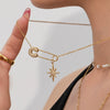 Wholesale Light Luxury Style Electroplated Stainless Steel Pinshaped Eightpointed Star Sunflower Necklace And Bracelet Set For Women