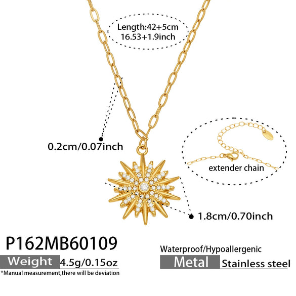 Wholesale Light Luxury Style Electroplated Stainless Steel Pinshaped Eightpointed Star Sunflower Necklace And Bracelet Set For Women