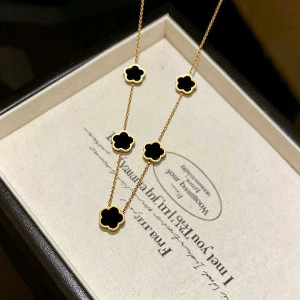 Wholesale Light Luxury Style Electroplated Titanium Steel Flower Cross Chain Necklace For Women