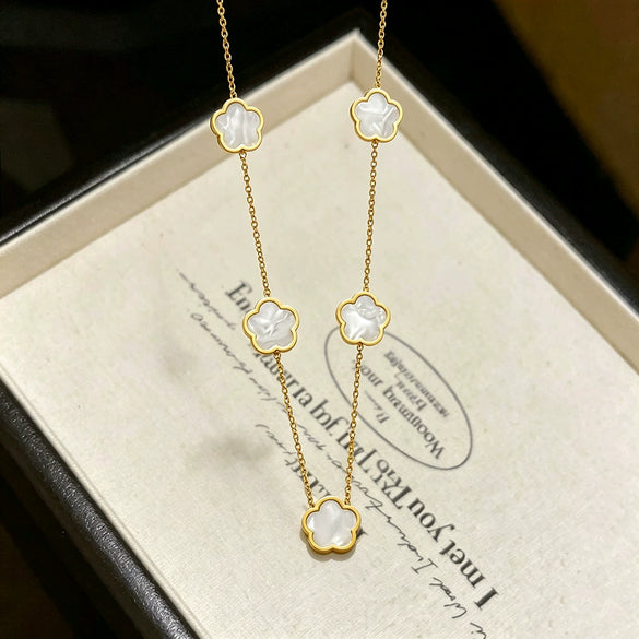Wholesale Light Luxury Style Electroplated Titanium Steel Flower Cross Chain Necklace For Women