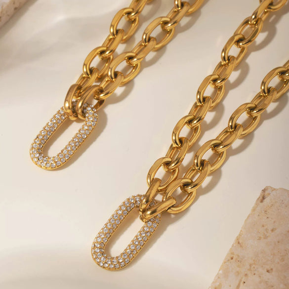 Wholesale Light Luxury Style Ferris Wheel Inlaid Zircon Stainless Steel Necklace Bracelet Jewelry Set For Women 18K Gold Plated