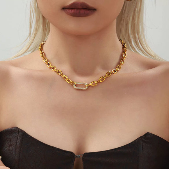 Wholesale Light Luxury Style Ferris Wheel Inlaid Zircon Stainless Steel Necklace Bracelet Jewelry Set For Women 18K Gold Plated