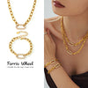 Wholesale Light Luxury Style Ferris Wheel Inlaid Zircon Stainless Steel Necklace Bracelet Jewelry Set For Women 18K Gold Plated
