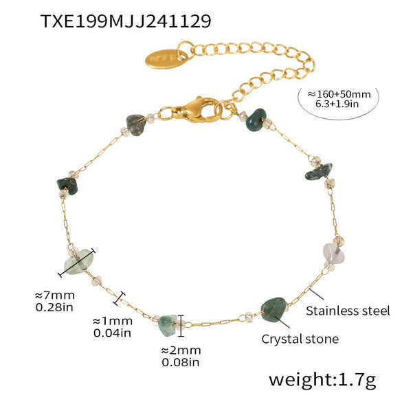Wholesale Light Luxury Style Ferris Wheel Necklace Bracelet Set Handmade Stainless Steel And Natural Green Crystal Stone Electroplated Jewelry For Women