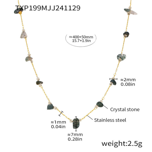 Wholesale Light Luxury Style Ferris Wheel Necklace Bracelet Set Handmade Stainless Steel And Natural Green Crystal Stone Electroplated Jewelry For Women