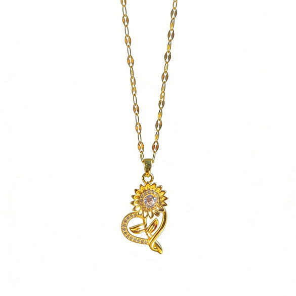 Wholesale Light Luxury Style Flower Shape Titanium Steel Necklace With Copper Inlaid Zircon Pendant For Women