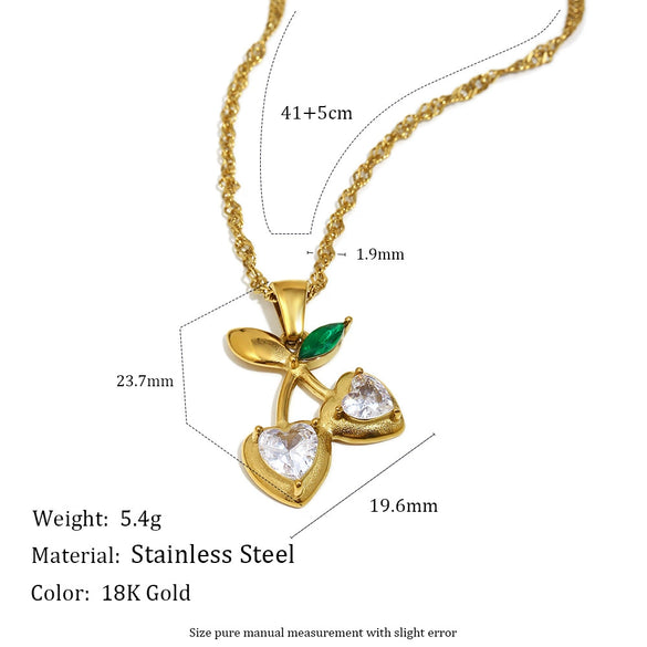 Wholesale Light Luxury Style Fruit Pattern Stainless Steel Electroplated Earrings And Cherry Necklace For Women