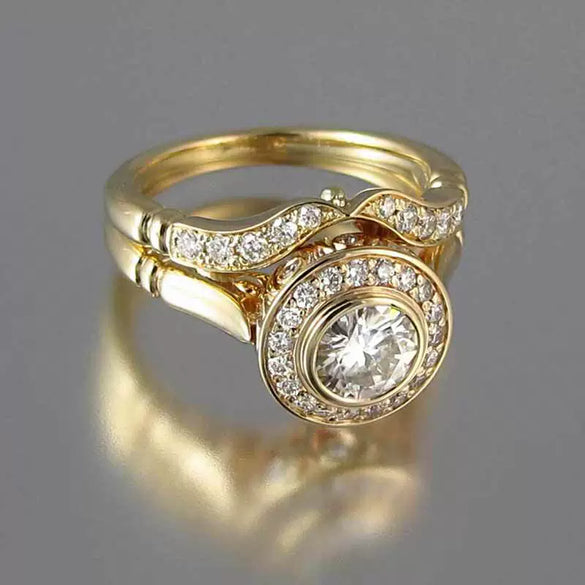 Wholesale Light Luxury Style Geometric Copperplated Imitation Gold Zircon Set Of Women's Rings