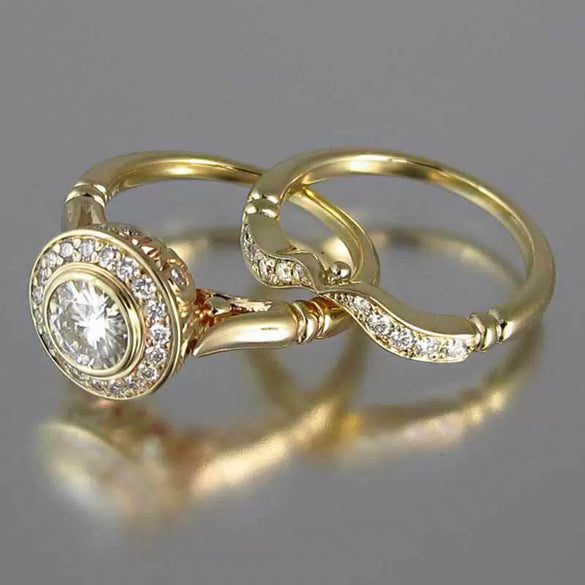 Wholesale Light Luxury Style Geometric Copperplated Imitation Gold Zircon Set Of Women's Rings