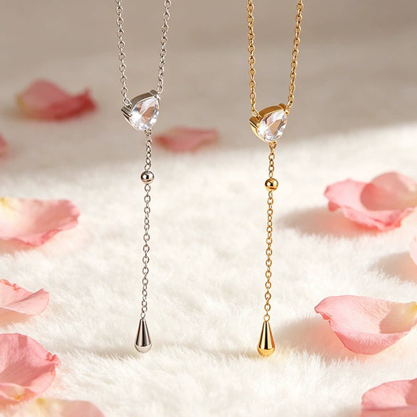 Wholesale Light Luxury Style Geometric Drop Shape Stainless Steel Zircon Necklace With Vacuum Electroplating In Furnace For Women