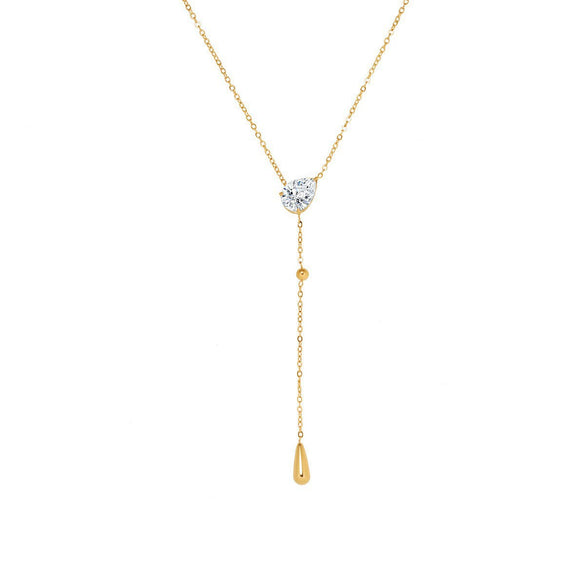 Wholesale Light Luxury Style Geometric Drop Shape Stainless Steel Zircon Necklace With Vacuum Electroplating In Furnace For Women