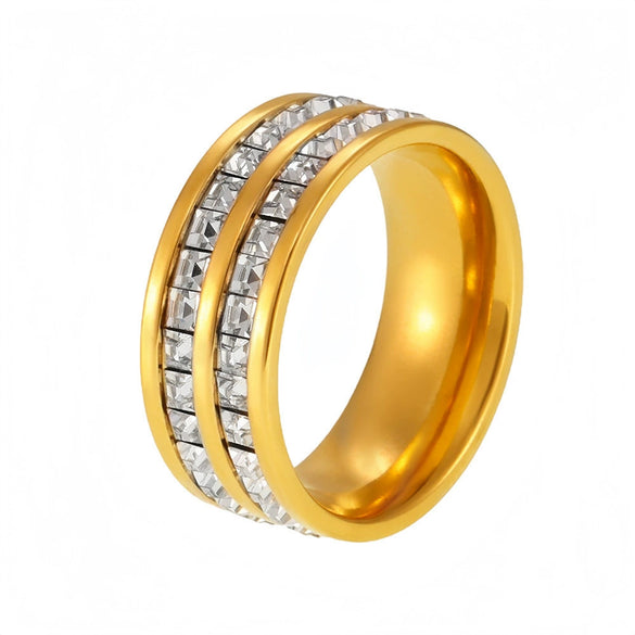 Wholesale Light Luxury Style Geometric Pattern Electroplated Stainless Steel Ferris Wheel Stars Full Diamond Inlaid Zircon Couple Ring For Women