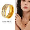 Wholesale Light Luxury Style Geometric Pattern Electroplated Stainless Steel Ferris Wheel Stars Full Diamond Inlaid Zircon Couple Ring For Women