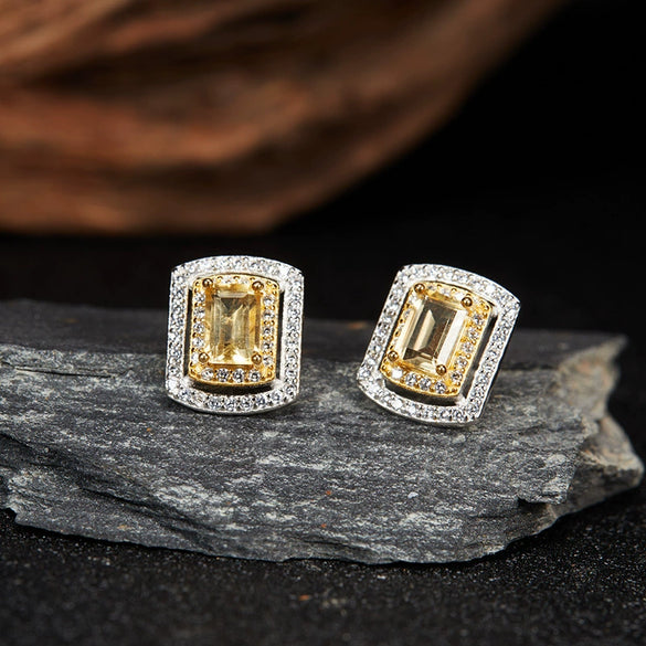 Wholesale Light Luxury Style Geometric Ushaped Natural Gemstone Inlaid S925 Sterling Silver Women's Earrings