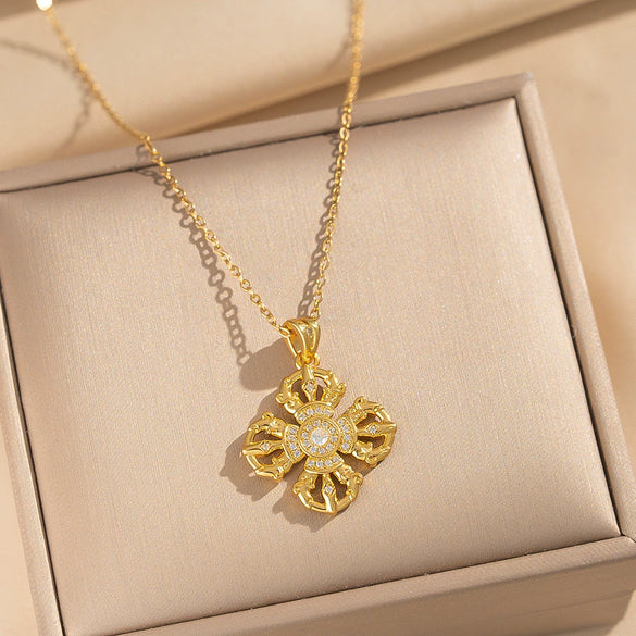 Wholesale Light Luxury Style Geometric Wave Pattern 18K Gold Plated Copper Pendant O Word Chain Necklace For Women