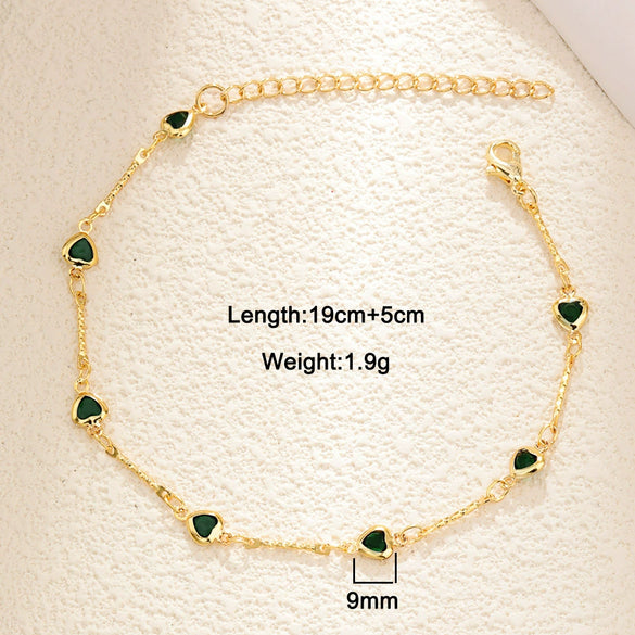 Wholesale Light Luxury Style Heart Geometric Zircon Inlaid Copper Plated Real Gold Women's Bracelet