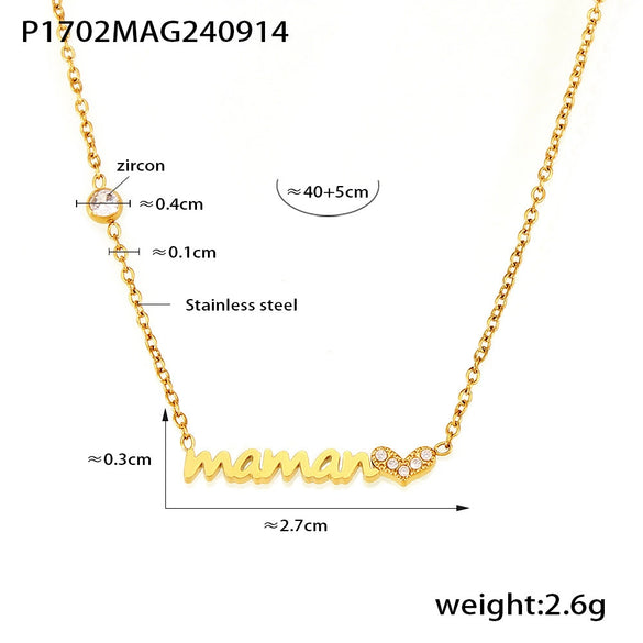 Wholesale Light Luxury Style Heart Shaped Zircon Stainless Steel Electroplated Necklace