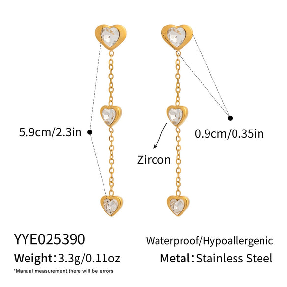 Wholesale Light Luxury Style Heart Water Drop Bell Pattern Zircon Titanium Steel Electroplated Earrings And O Word Chain Necklace Set For Women