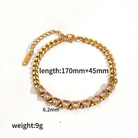 Wholesale Light Luxury Style Heartshaped Stainless Steel Electroplated Women's Bracelet