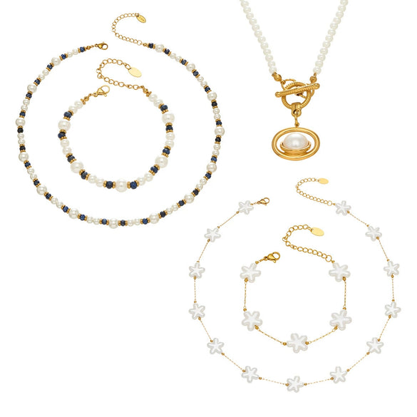 Wholesale Light Luxury Style Imitation Pearl Beaded Ot Clasp Necklace For Women Stainless Steel 18K Gold Plated
