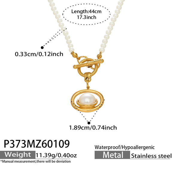 Wholesale Light Luxury Style Imitation Pearl Beaded Ot Clasp Necklace For Women Stainless Steel 18K Gold Plated