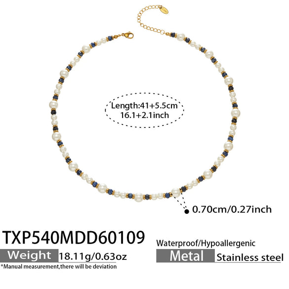 Wholesale Light Luxury Style Imitation Pearl Beaded Ot Clasp Necklace For Women Stainless Steel 18K Gold Plated