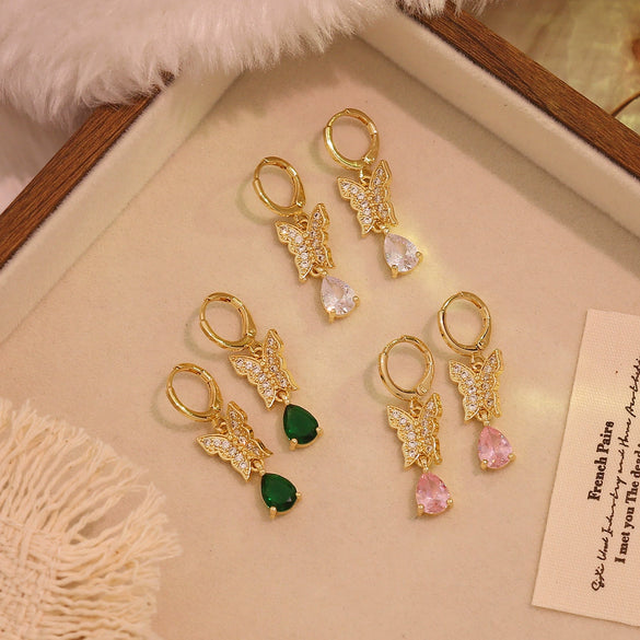 Wholesale Light Luxury Style Insect Pattern Zircon Inlaid Environmentally Friendly Copper Earrings For Women