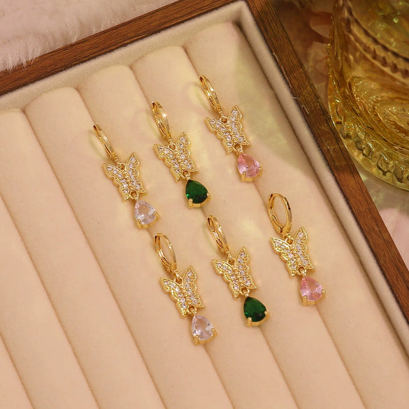 Wholesale Light Luxury Style Insect Pattern Zircon Inlaid Environmentally Friendly Copper Earrings For Women