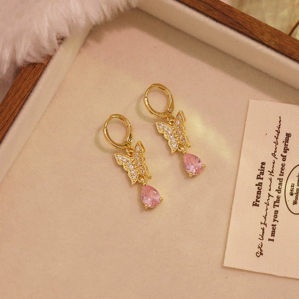 Wholesale Light Luxury Style Insect Pattern Zircon Inlaid Environmentally Friendly Copper Earrings For Women