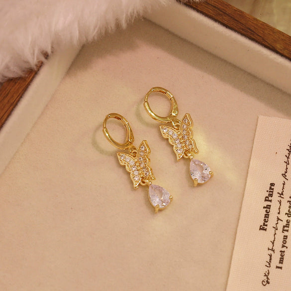 Wholesale Light Luxury Style Insect Pattern Zircon Inlaid Environmentally Friendly Copper Earrings For Women
