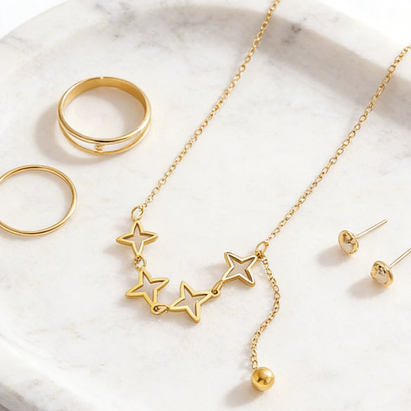 Wholesale Light Luxury Style 18K Gold Plated Stainless Steel And Titanium Steel Starburst Pendant Clavicle Necklace For Women