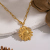 Wholesale Light Luxury Style 18K Real Gold Plated Sunflower Pendant Necklace With Paper Clip Chain For Women