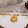 Wholesale Light Luxury Style 18K Real Gold Plated Sunflower Pendant Necklace With Paper Clip Chain For Women