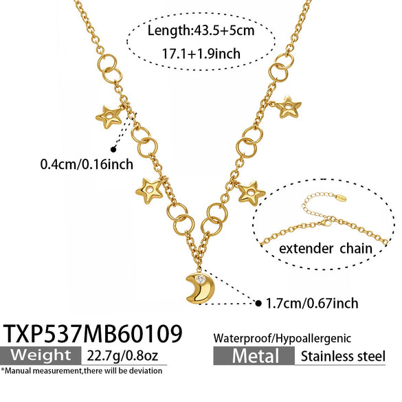 Wholesale Light Luxury Style Moon Star Zircon Pendant Necklace And Bracelet Set Made Of Stainless Steel With Electroplating For Women
