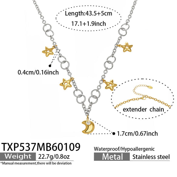 Wholesale Light Luxury Style Moon Star Zircon Pendant Necklace And Bracelet Set Made Of Stainless Steel With Electroplating For Women