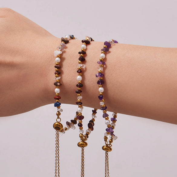 Wholesale Light Luxury Style Natural Stone And Pearl Necklace And Bracelet Set For Women Made Of Stainless Steel With Electroplating
