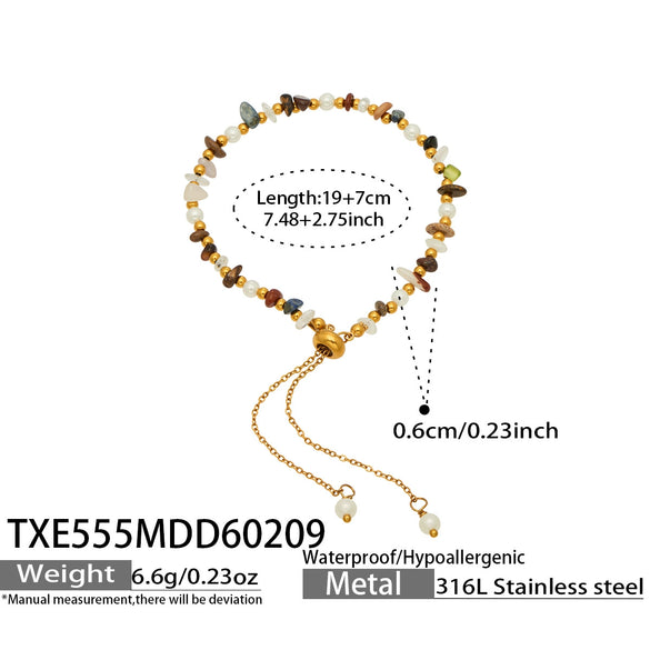 Wholesale Light Luxury Style Natural Stone And Pearl Necklace And Bracelet Set For Women Made Of Stainless Steel With Electroplating