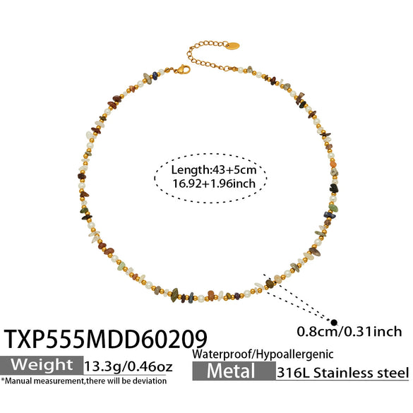 Wholesale Light Luxury Style Natural Stone And Pearl Necklace And Bracelet Set For Women Made Of Stainless Steel With Electroplating