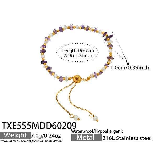 Wholesale Light Luxury Style Natural Stone And Pearl Necklace And Bracelet Set For Women Made Of Stainless Steel With Electroplating