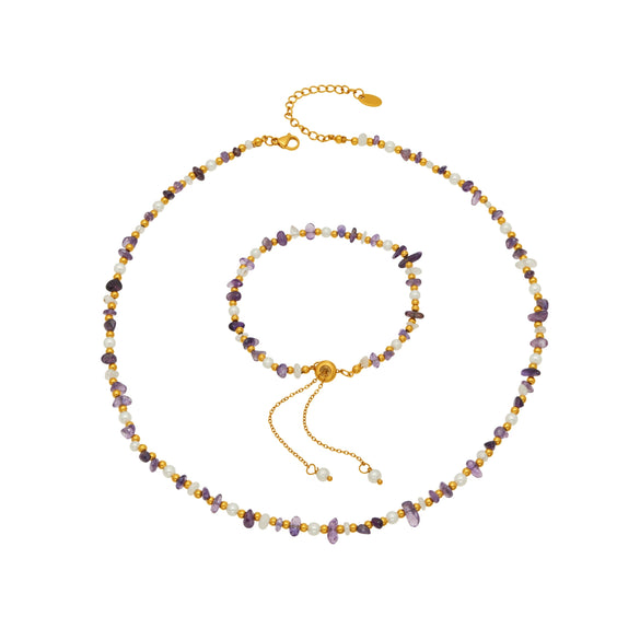 Wholesale Light Luxury Style Natural Stone And Pearl Necklace And Bracelet Set For Women Made Of Stainless Steel With Electroplating