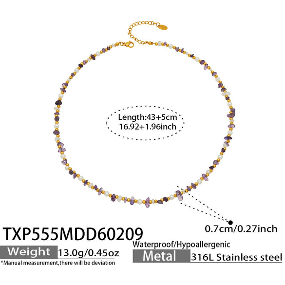 Wholesale Light Luxury Style Natural Stone And Pearl Necklace And Bracelet Set For Women Made Of Stainless Steel With Electroplating