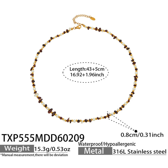 Wholesale Light Luxury Style Natural Stone And Pearl Necklace And Bracelet Set For Women Made Of Stainless Steel With Electroplating