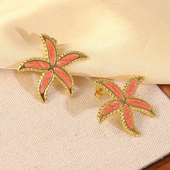 Wholesale Light Luxury Style Oil Dripping Stainless Steel Starfish Earrings For Women