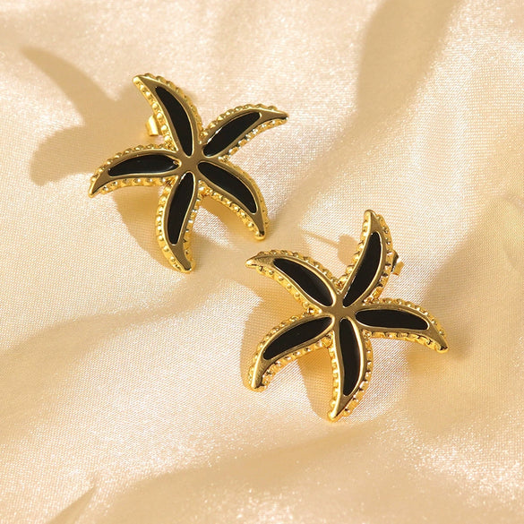Wholesale Light Luxury Style Oil Dripping Stainless Steel Starfish Earrings For Women