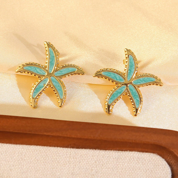 Wholesale Light Luxury Style Oil Dripping Stainless Steel Starfish Earrings For Women