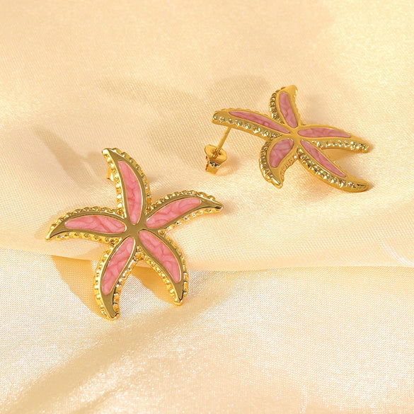 Wholesale Light Luxury Style Oil Dripping Stainless Steel Starfish Earrings For Women