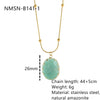 Wholesale Light Luxury Style Oval Natural Stone Pendant Stainless Steel Turquoise Necklace Set With Gems Geometric Design For Women