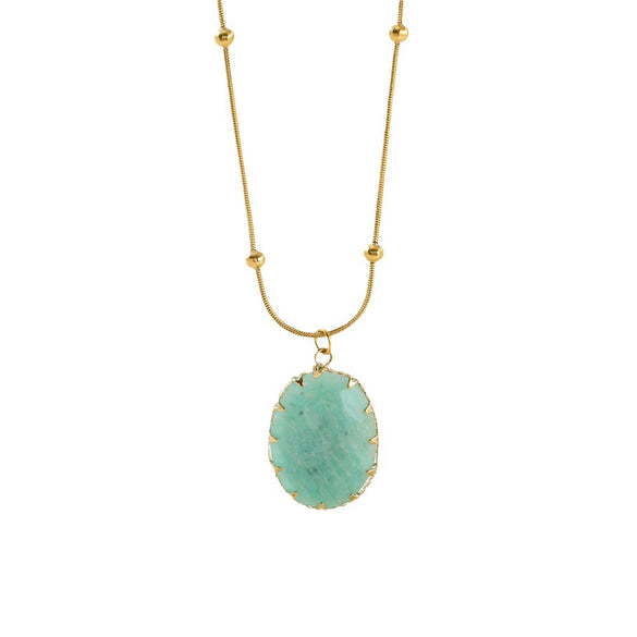 Wholesale Light Luxury Style Oval Natural Stone Pendant Stainless Steel Turquoise Necklace Set With Gems Geometric Design For Women